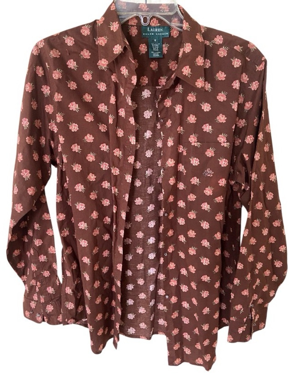 Lauren Ralph Lauren Brown Floral Button-Up 100% Cotton Shirt size M